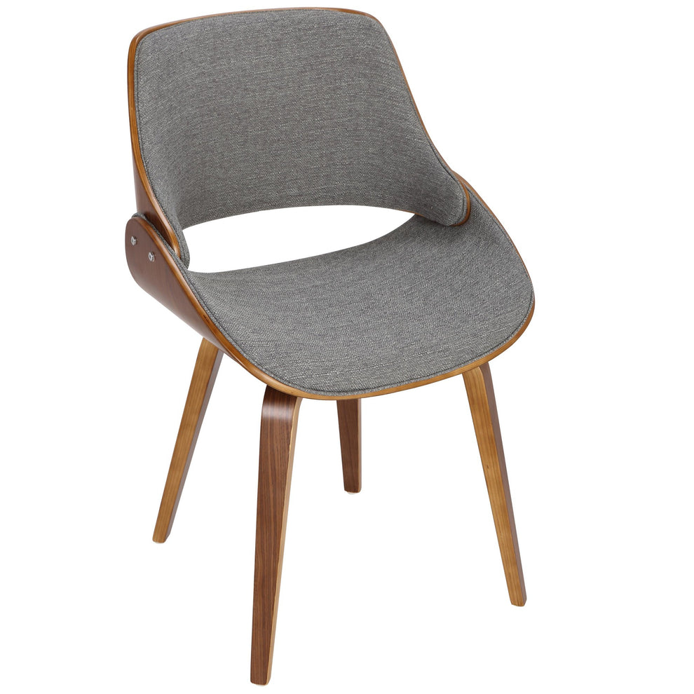 Fabrizzi Mid-Century Modern Dining/Accent Chair in Walnut Wood and Grey Fabric By LumiSource - Set of 2 | Dining Chairs | Modishstore - 4