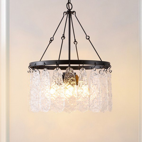 Safavieh Selene, 4 Light, 20 Inch, Black/Clear, Iron/Glass Chandelier - Black | Chandeliers | Modishstore