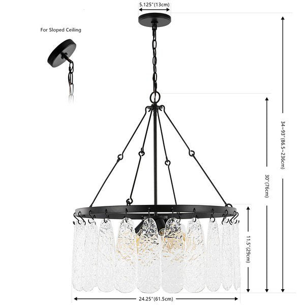 Safavieh Aremythia, 6 Light, 25 Inch, Black/Clear, Iron/Glass Chandelier - Black | Chandeliers | Modishstore - 3