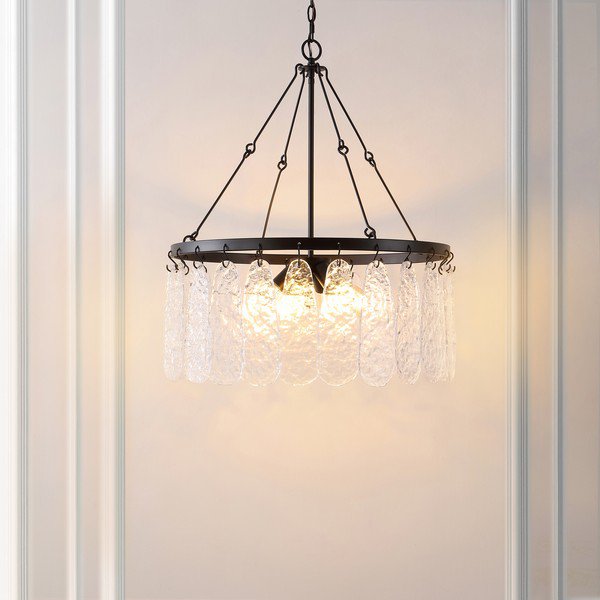 Safavieh Aremythia, 6 Light, 25 Inch, Black/Clear, Iron/Glass Chandelier - Black | Chandeliers | Modishstore