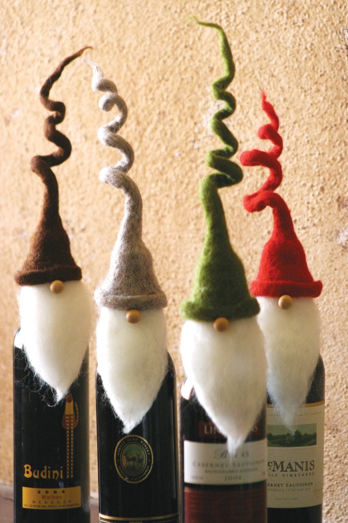 Kalalou Santa Wine Toppers With Curly Hats - Set Of 4 | Modishstore | Wine & Bar Accessories