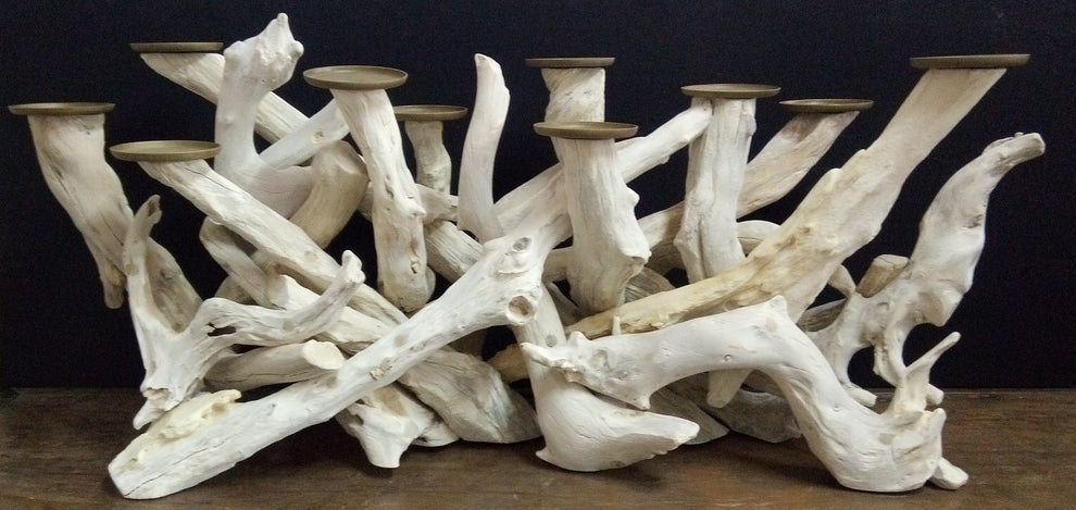 Driftwood 10 Candle Candelabra, Horizontal, White, Bleached by Artisan Living | Candelabra | Modishstore-4
