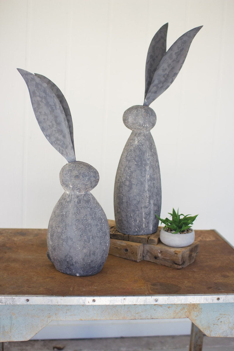 Kalalou Faux Stone Rabbit With Tall Metal Ears | Modishstore | Home Accents