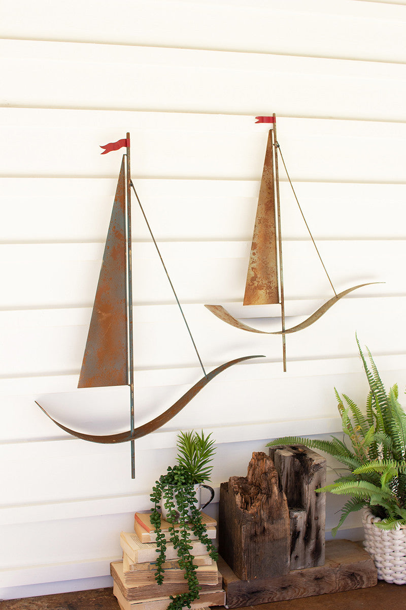 Painted Metal Sailboat Wall Hangings Set Of 2 By Kalalou-2