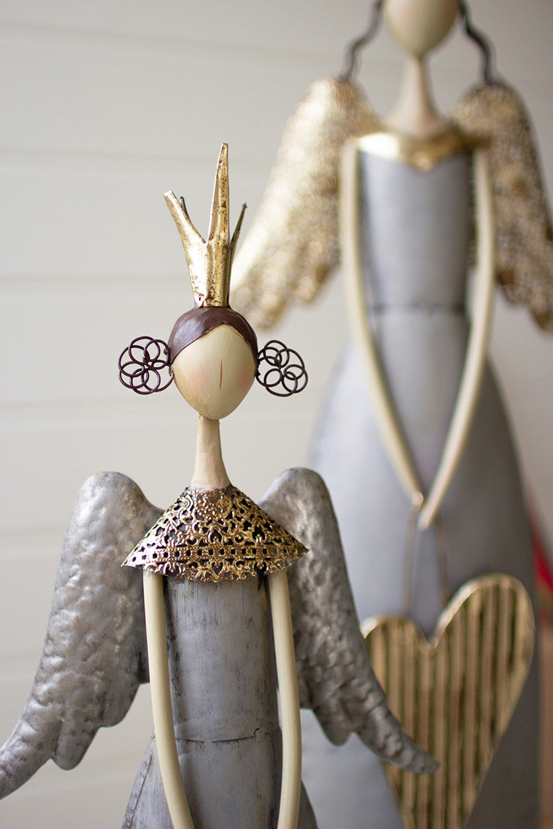 Gold & Grey Christmas Angels Holding Heart & Star Set Of 2  By Kalalou | Figurines |  Modishstore  - 2