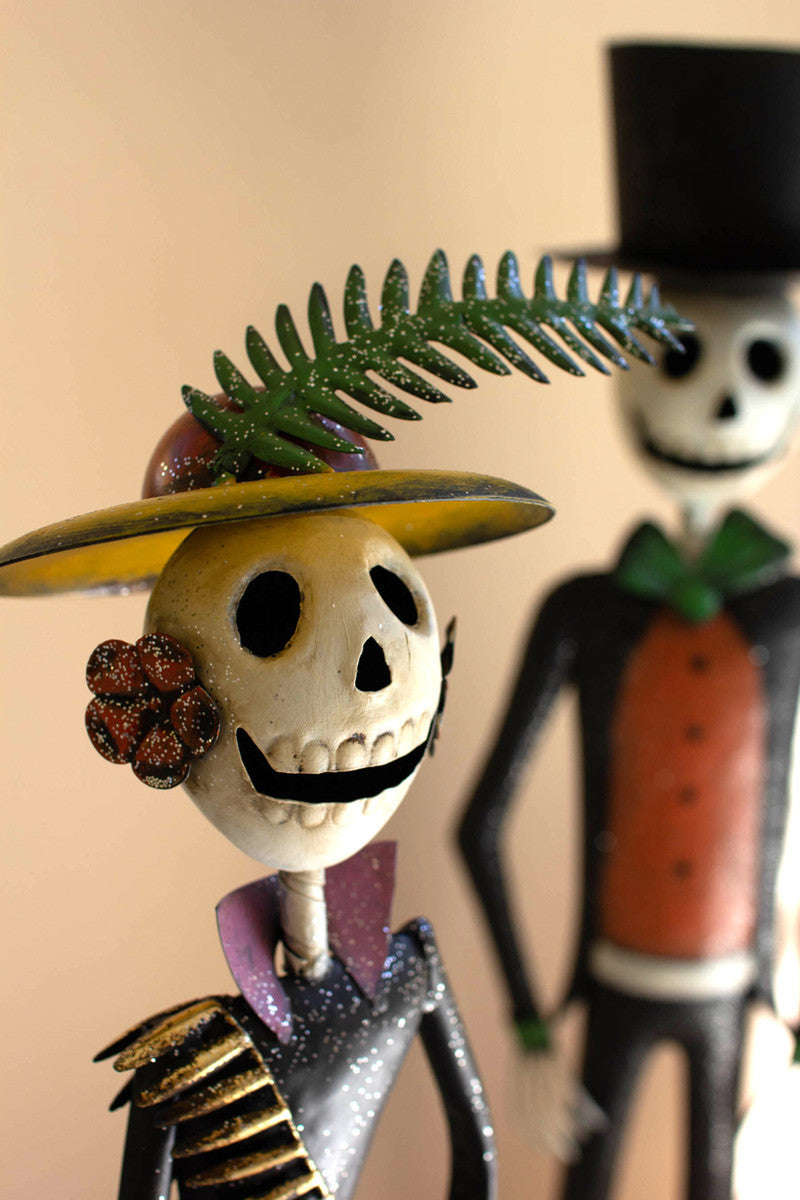 Painted Metal Halloween Day Of The Dead Couple Set Of 2 By Kalalou | Sculptures | Modishstore - 2