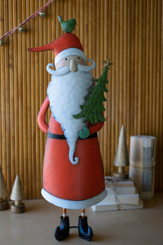 Painted Metal Christmas Santa With Tree By Kalalou | Holiday | Modishstore