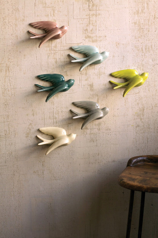 Kalalou Ceramic Swallows - Set Of 6 | Modishstore | Wall Decor