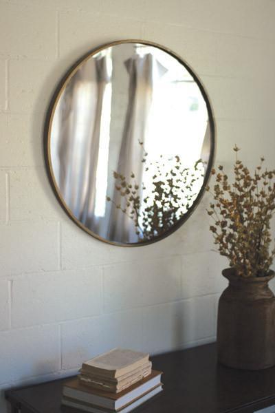 Kalalou Round Antique Brass Metal Framed Mirror | Modishstore | Mirrors
