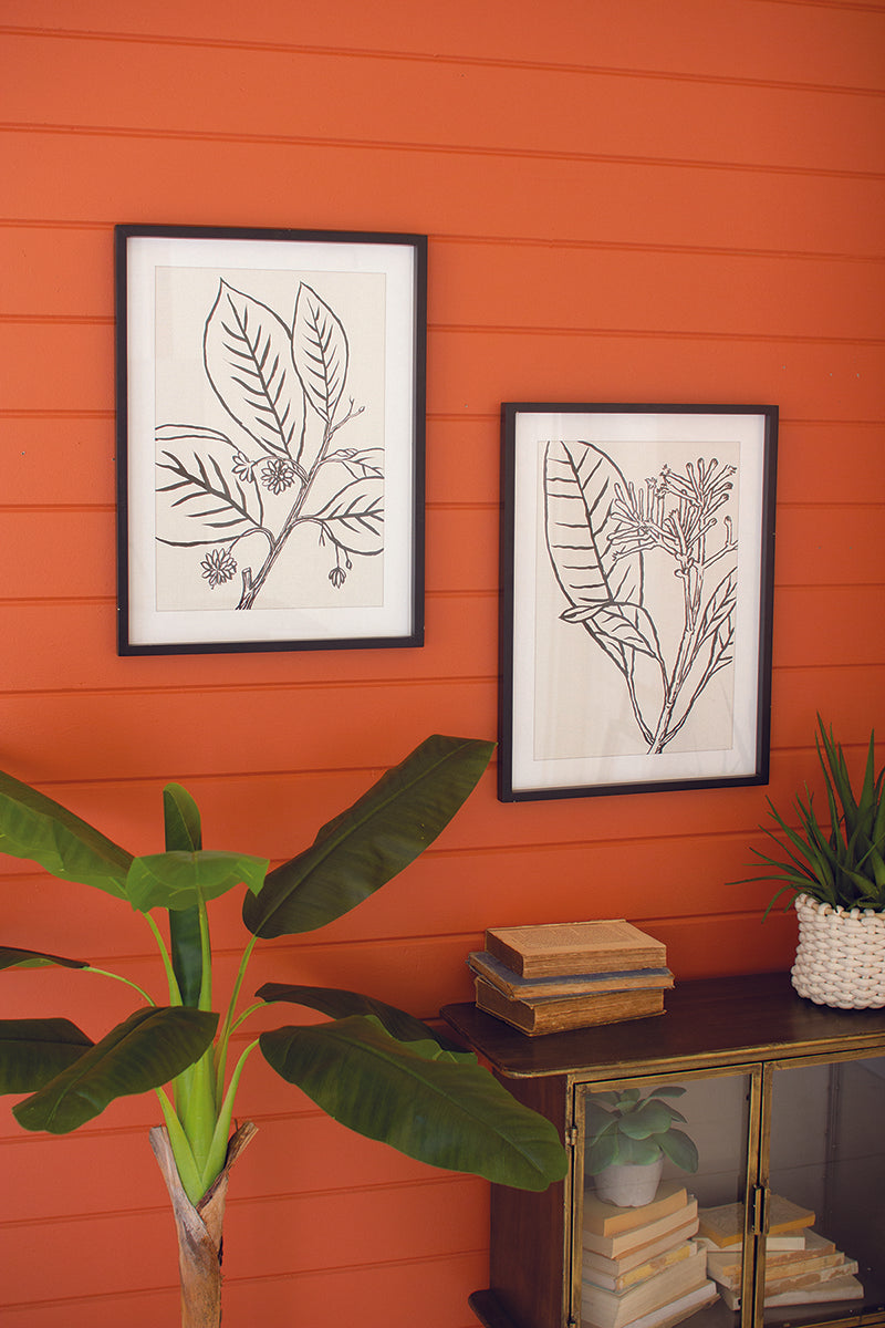 Framed Black Leaf Prints Under Glass Set Of 2 By Kalalou | Modishstore | Wall Decor