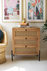 Wood Bedside Table With Three Woven Cane Drawers By Kalalou