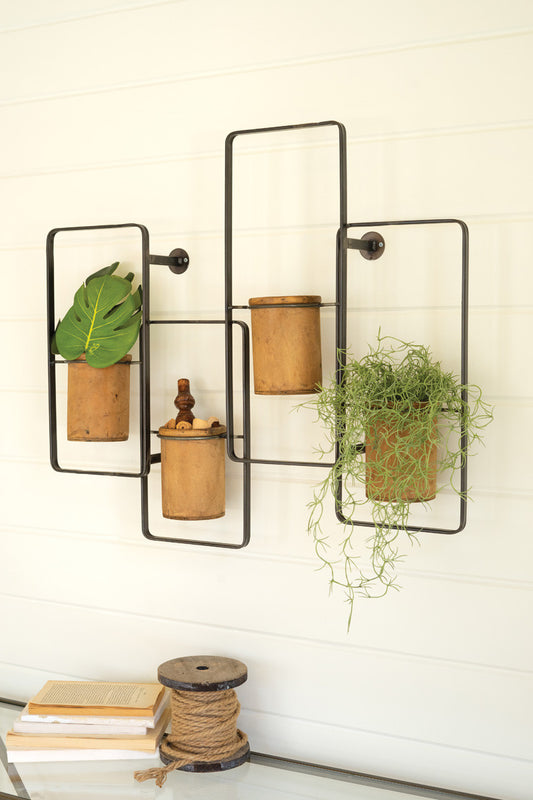 Metal Wall Rack With Four Wooden Planters | Planters, Troughs & Cachepots |  Modishstore 