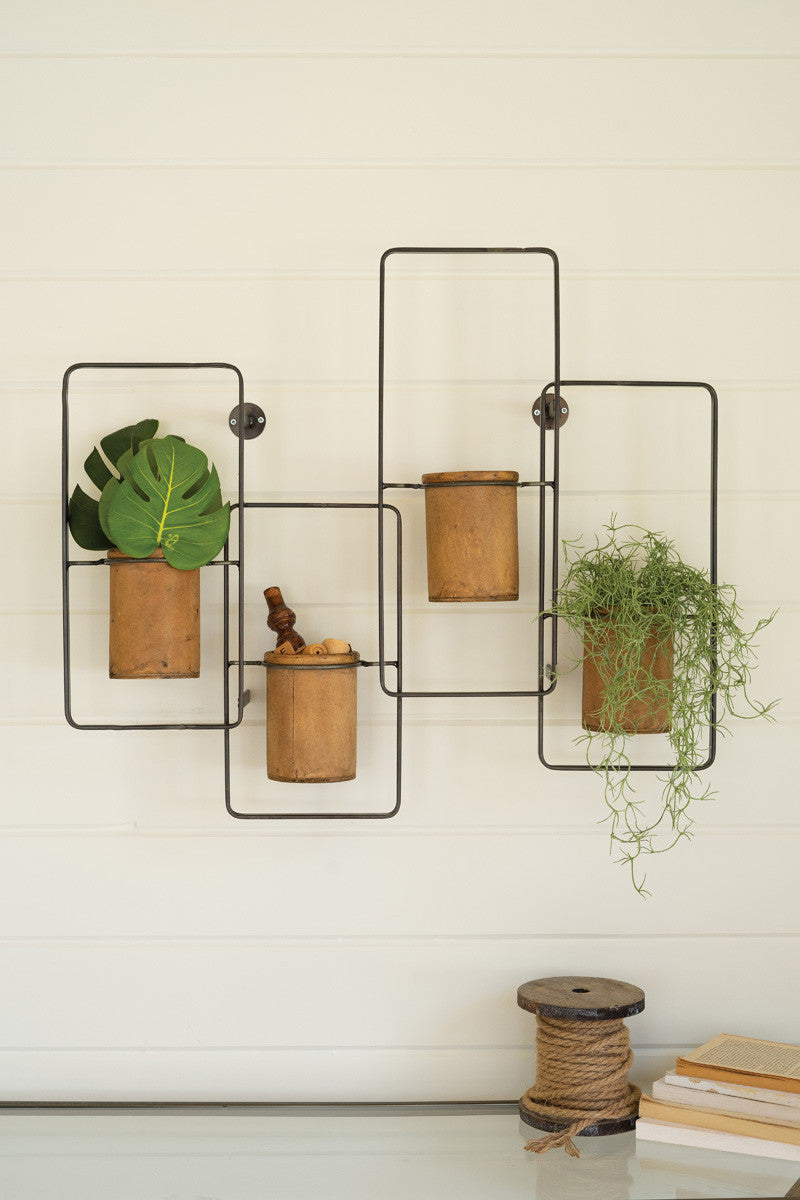 Metal Wall Rack With Four Wooden Planters | Planters, Troughs & Cachepots |  Modishstore  - 2