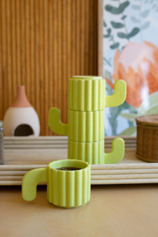 Set Of Four Stacking Ceramic Mugs - Cacti Mugs By Kalalou | Drinkware | Modishstore