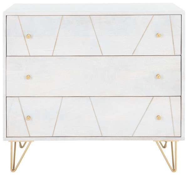 Safavieh Marigold 3 Drawer Chest - White Wash and Brass | Drawers | Modishstore - 2