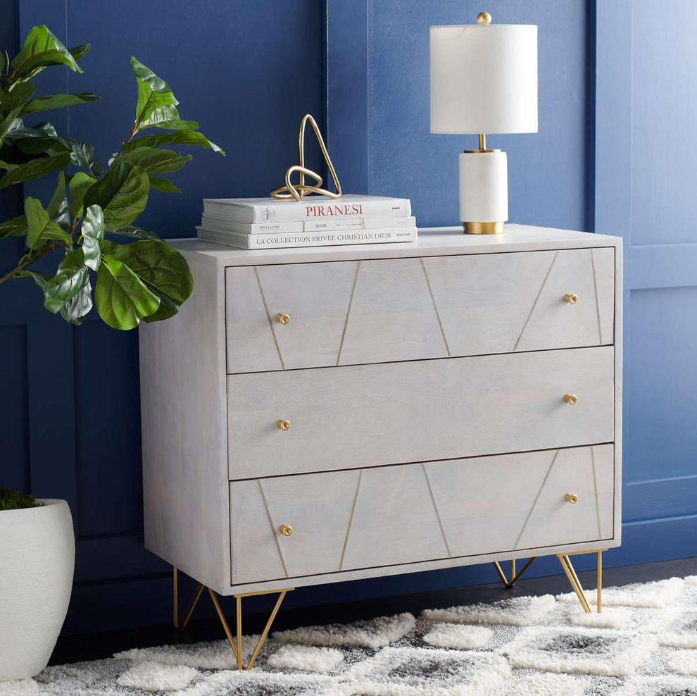 Safavieh Marigold 3 Drawer Chest - White Wash and Brass | Drawers | Modishstore - 4