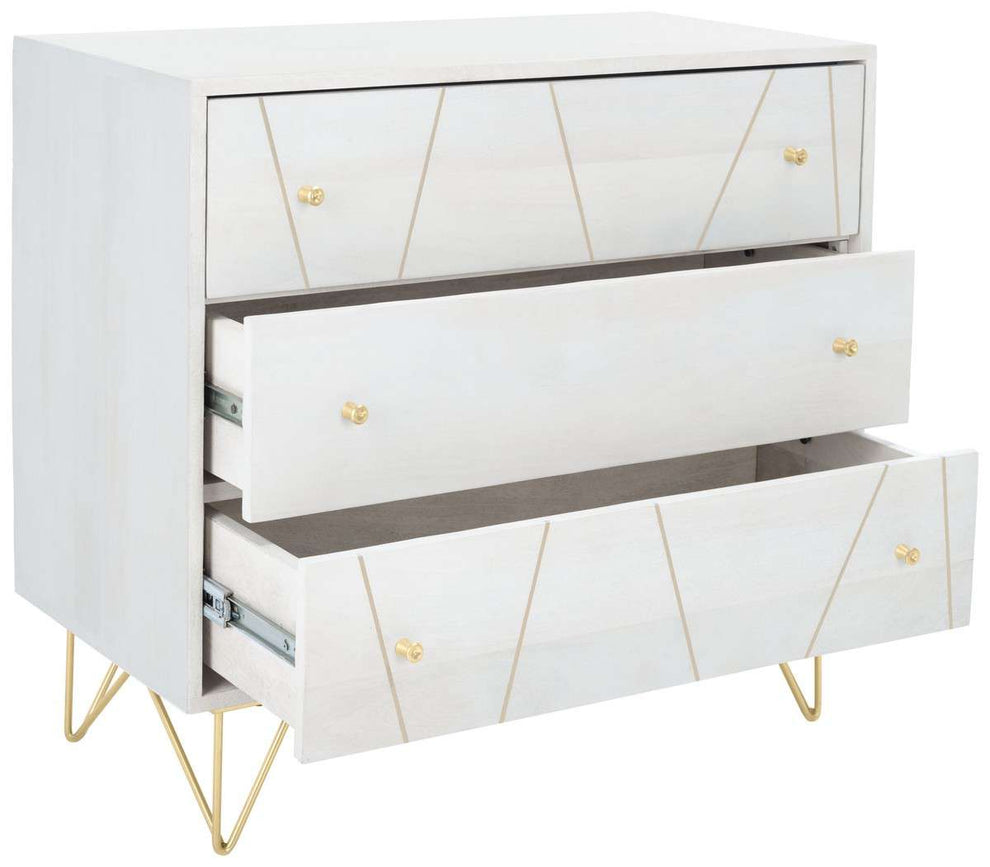 Safavieh Marigold 3 Drawer Chest - White Wash and Brass | Drawers | Modishstore - 3