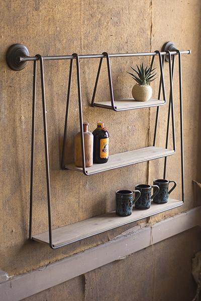 Kalalou Wood And Metal Triple Hanging Shelf | Modishstore | Wall Shelf