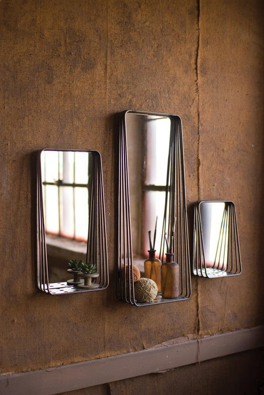 Kalalou Tall Metal Framed Mirrors With Shelves - Set Of 3 | Modishstore | Mirrors