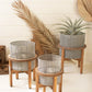 woven metal planters with wood stands Set of 3 By Kalalou | Modishstore | Planters, Troughs & Cachepots