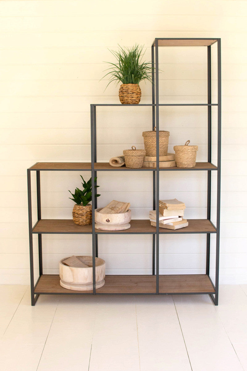 Stair Step Wood And Metal Display Unit By Kalalou | Shelves & Shelving Units | Modishstore - 2