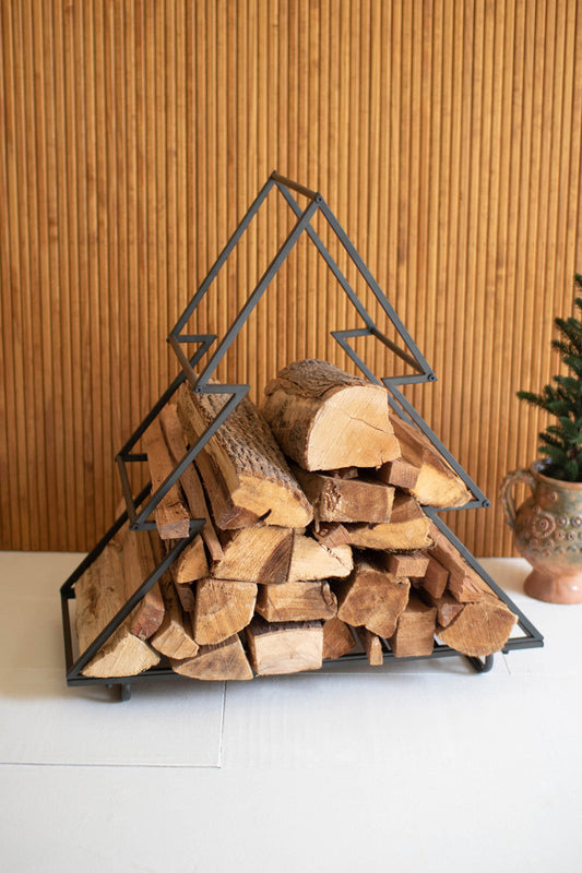 Iron Christmas Tree Firewood Holder By Kalalou | Fireplace Accessories | Modishstore