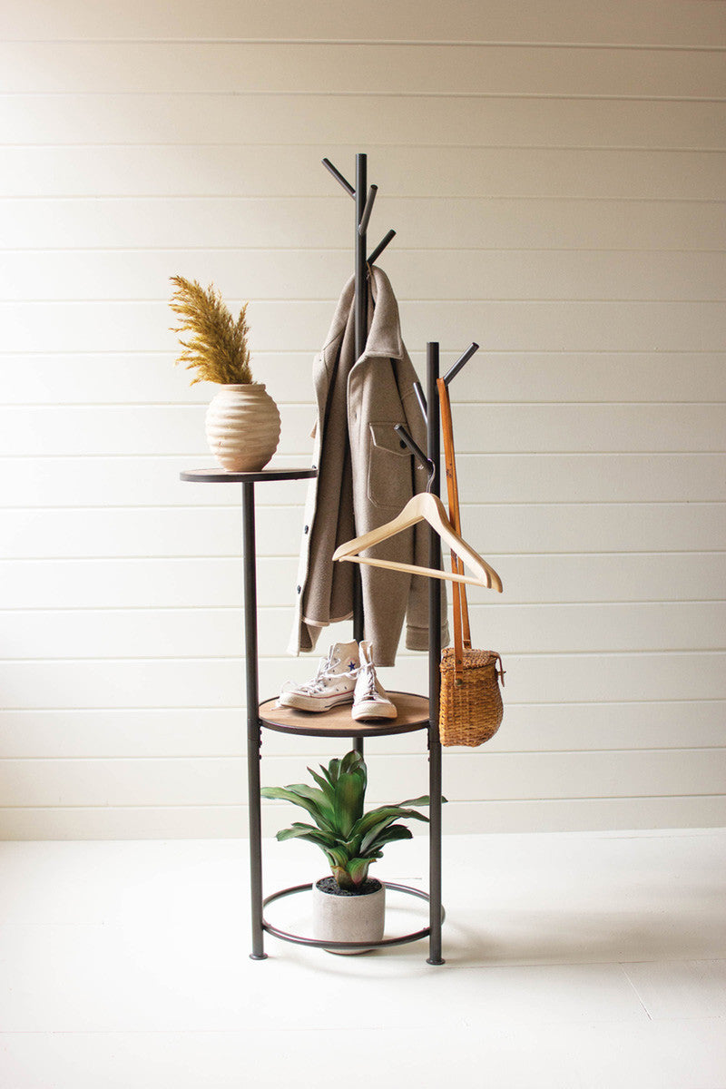 Metal And Wood Coat Rack With Round Shelves By Kalalou | Coat Racks | Modishstore