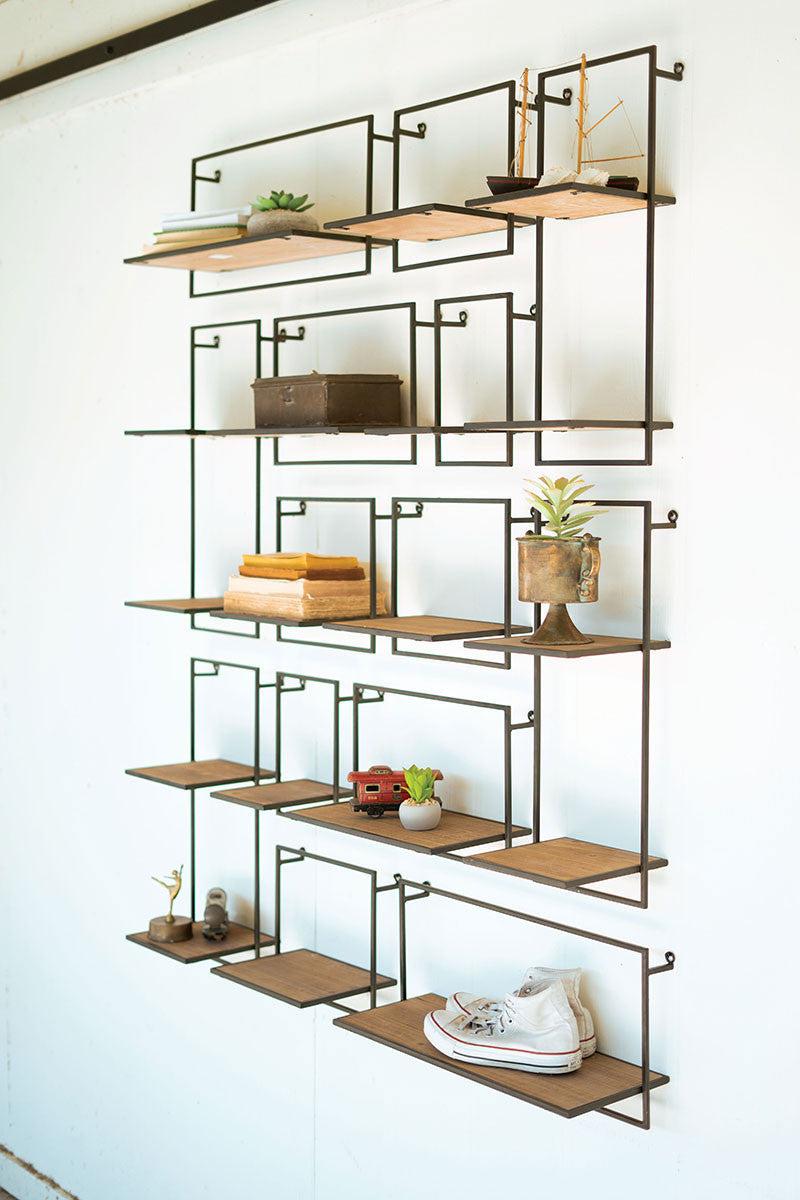 Set Of 14 Wood And Metal Shelves By Kalalou |  Wall Shelf | Modishstore | CHW2024