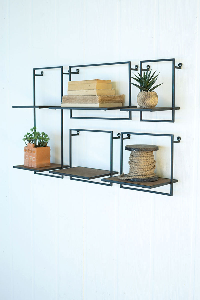Set Of 14 Wood And Metal Shelves By Kalalou |  Wall Shelf | Modishstore | CHW2024 - 3