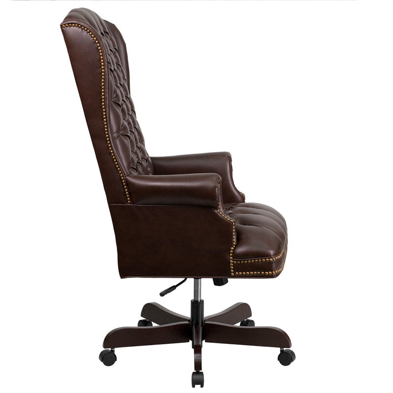 Flash Furniture CI-360-BRN-GG High Back Traditional Tufted Brown Leather Executive Swivel Office Chair | Office Chairs | Modishstore-4