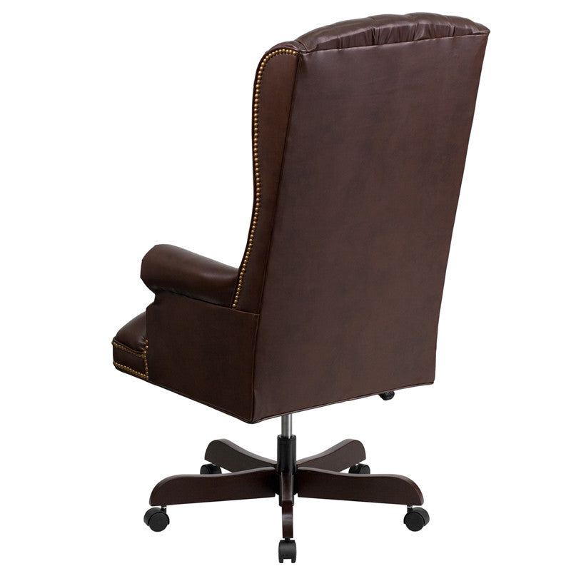 Flash Furniture CI-360-BRN-GG High Back Traditional Tufted Brown Leather Executive Swivel Office Chair | Office Chairs | Modishstore - 3