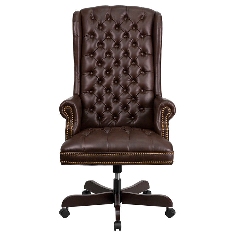Flash Furniture CI-360-BRN-GG High Back Traditional Tufted Brown Leather Executive Swivel Office Chair | Office Chairs | Modishstore-2