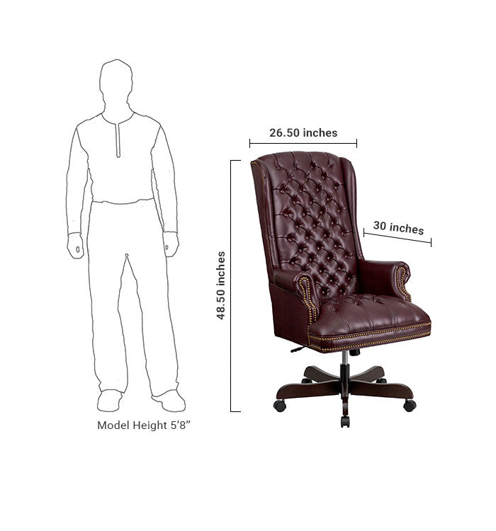Flash Furniture CI-360-BY-GG High Back Traditional Tufted Burgundy Leather Executive Swivel Office Chair | Office Chairs | Modishstore - 5