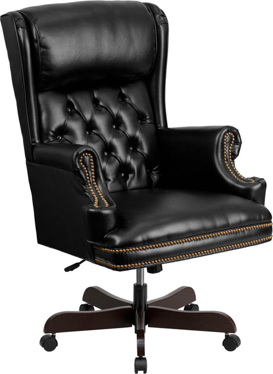 Flash Furniture CI-J600-BK-GG High Back Traditional Tufted Black Leather Executive Swivel Office Chair | Office Chairs | Modishstore
