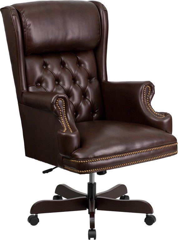 Flash Furniture CI-J600-BRN-GG High Back Traditional Tufted Brown Leather Executive Swivel Office Chair | Office Chairs | Modishstore