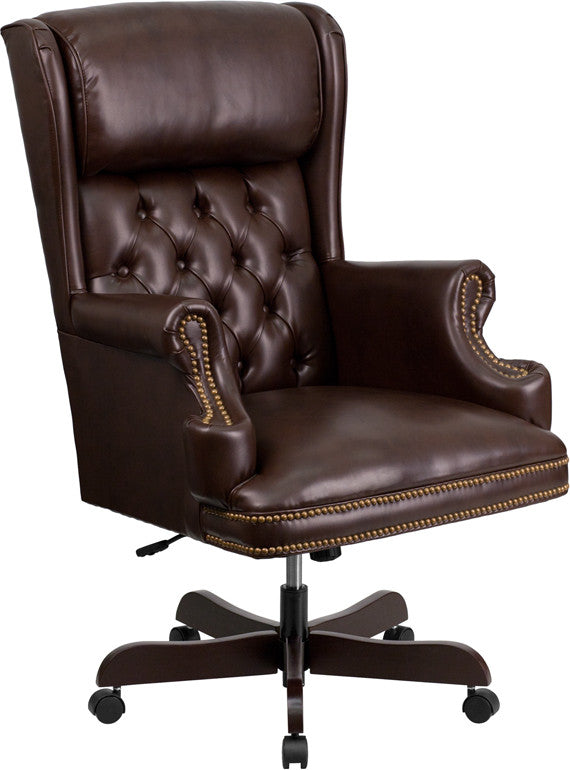 Flash Furniture CI-J600-BRN-GG High Back Traditional Tufted Brown Leather Executive Swivel Office Chair | Office Chairs | Modishstore - 1