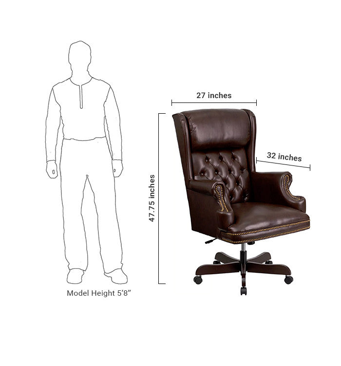 Flash Furniture CI-J600-BRN-GG High Back Traditional Tufted Brown Leather Executive Swivel Office Chair | Office Chairs | Modishstore - 5