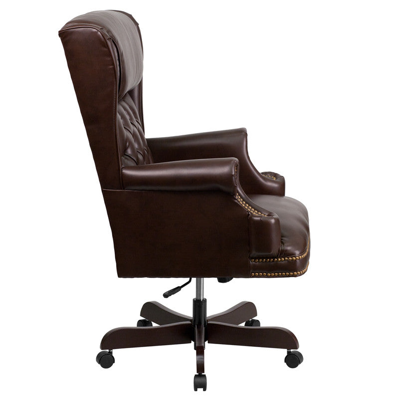 Flash Furniture CI-J600-BRN-GG High Back Traditional Tufted Brown Leather Executive Swivel Office Chair | Office Chairs | Modishstore-4