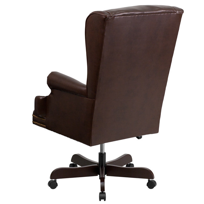 Flash Furniture CI-J600-BRN-GG High Back Traditional Tufted Brown Leather Executive Swivel Office Chair | Office Chairs | Modishstore-3