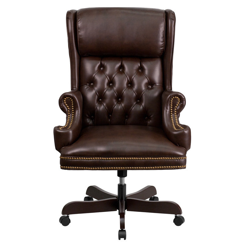 Flash Furniture CI-J600-BRN-GG High Back Traditional Tufted Brown Leather Executive Swivel Office Chair | Office Chairs | Modishstore-2