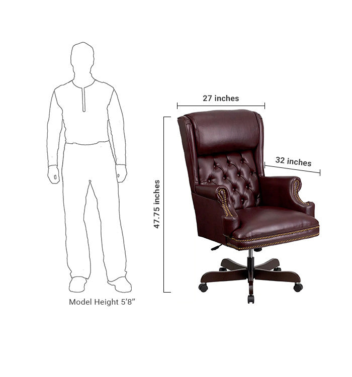 Flash Furniture CI-J600-BY-GG High Back Traditional Tufted Burgundy Leather Executive Swivel Office Chair | Office Chairs | Modishstore - 5
