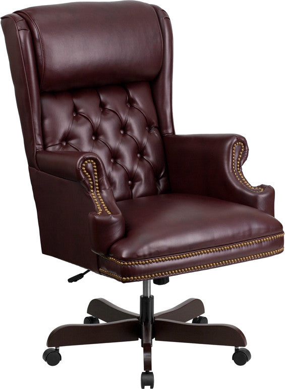 Flash Furniture CI-J600-BY-GG High Back Traditional Tufted Burgundy Leather Executive Swivel Office Chair | Office Chairs | Modishstore