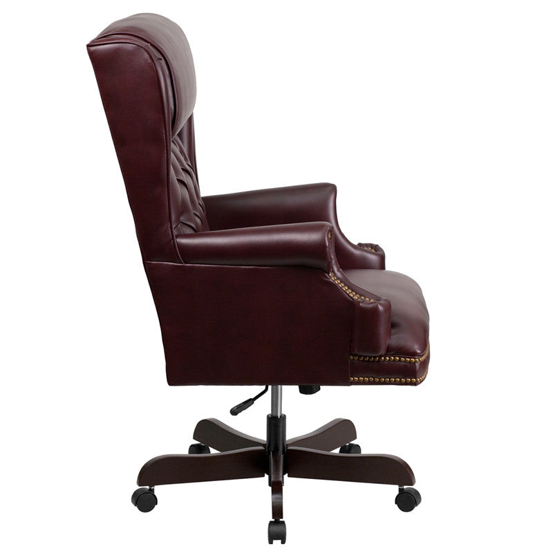 Flash Furniture CI-J600-BY-GG High Back Traditional Tufted Burgundy Leather Executive Swivel Office Chair | Office Chairs | Modishstore - 4