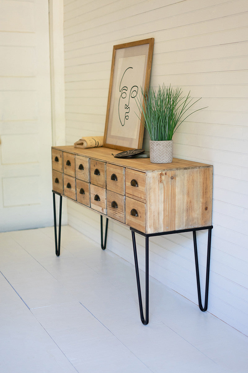 Kalalou - Chest of 12 Wooden Drawers with Iron Legs