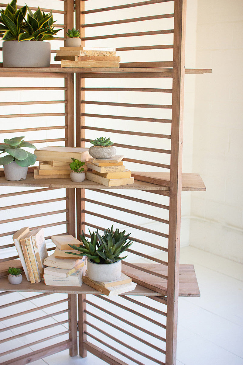 folding wooden screen with three shelves By Kalalou-3