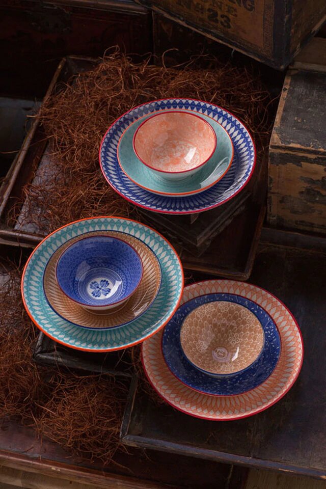 Geometric Print Ceramic Bowls Set of 4 by Vagabond Vintage | Modishstore | Decorative Bowls
