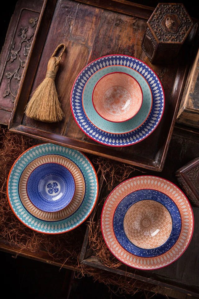 Geometric Print Ceramic Bowls Set of 4 by Vagabond Vintage | Modishstore | Decorative Bowls-2
