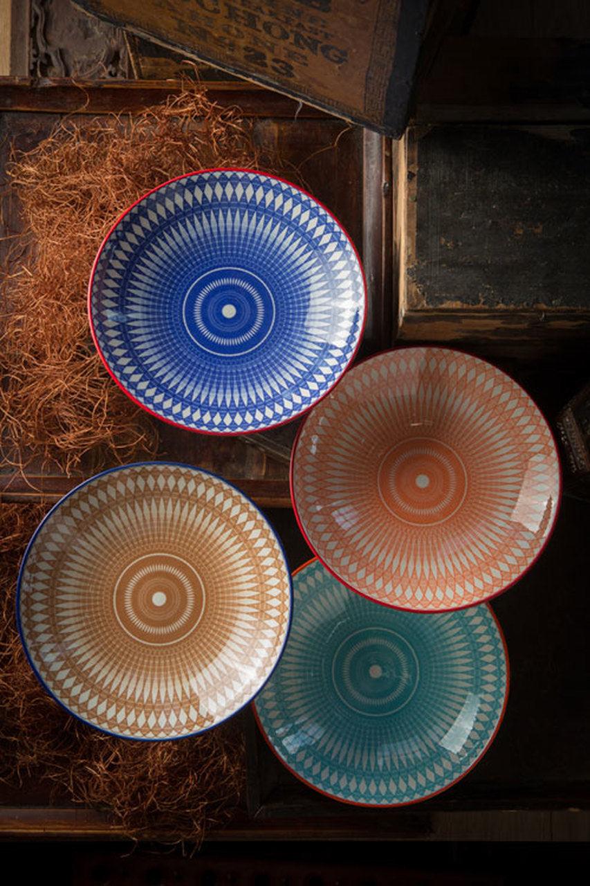 Geometric Print Ceramic Bowls Set of 4 by Vagabond Vintage | Modishstore | Decorative Bowls-3