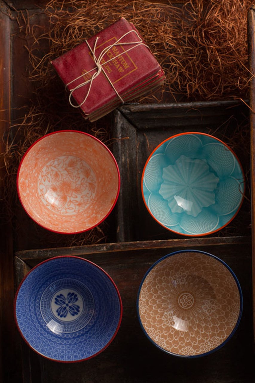 Assorted Ceramic Bowls - Small Set 4 of  By Vagabond Vintage | Modishstore | Bowls-3