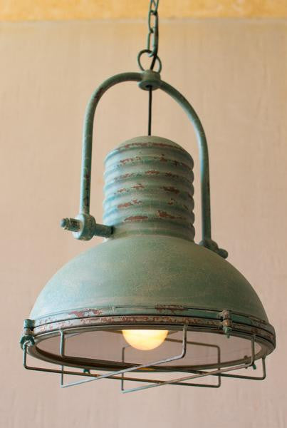 Kalalou Antique Turquoise Pendant Light With Glass And Wire Cage | Modishstore | Pendant Lamps